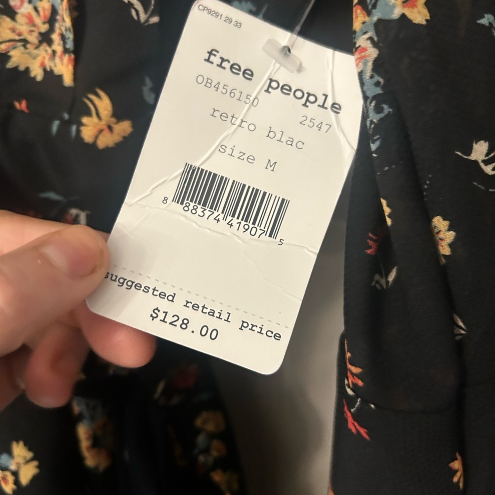 ⭐️ NEW Free People Lilou Floral Black Wrap Chiffon Mini Dress Medium Boho - Picture 4 of 6